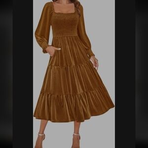 Velvet Tiered Brown Smocked Dress